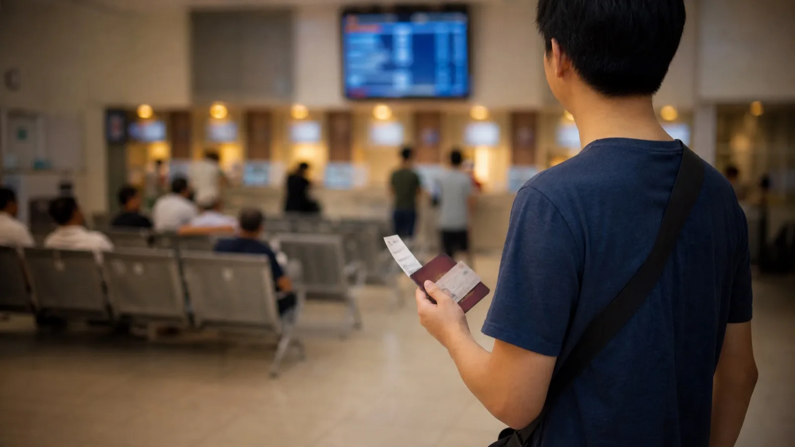 在政府办事大厅等待办理业务